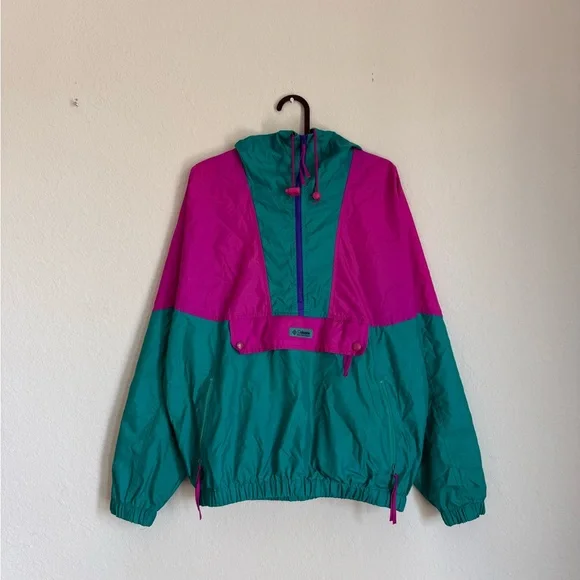 Retro Columbia windbreaker jacket - vintage 80s 90s neon colorblock track rain - Picture 4 of 9